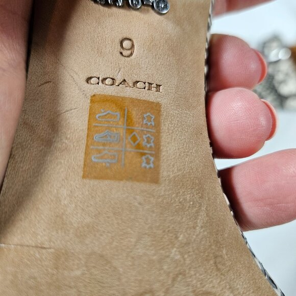 Coach Maya Snakeskin Print Sandals Block Heel Leather Women's Size 9 Black Cream - Picture 9 of 10